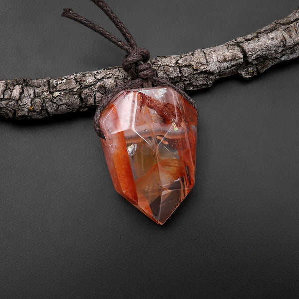 Faceted Natural Red Lepidocrocite Quartz Point Pendant Side Drilled Gemstone Focal Bead Crystal Pendulum A2