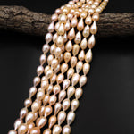 AAA Large Natural Peach Teardrop Pearl Good For Earrings Vertically Drilled 15.5" Strand