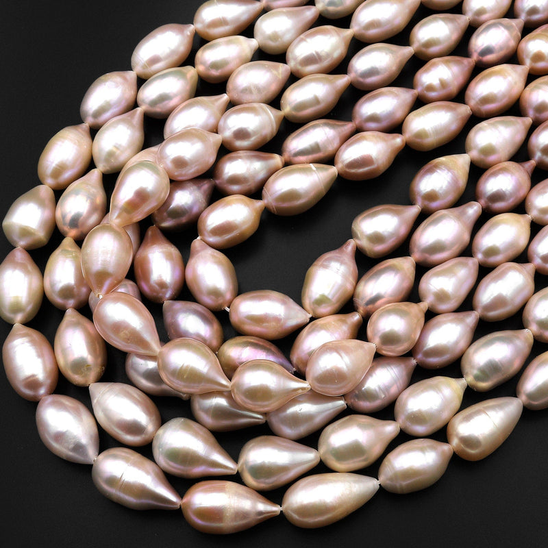AAA Large Natural Pink Teardrop Pearl Good For Earrings Vertically Drilled 15.5" Strand
