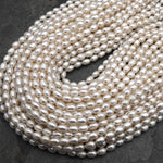 Genuine White Freshwater Potato Oval Rice 7x5mm Pearl Shimmery Iridescent Classic White Pearl 15.5" Strand