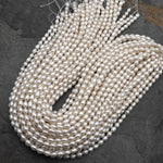 Genuine White Freshwater Potato Oval Rice 7x5mm Pearl Shimmery Iridescent Classic White Pearl 15.5" Strand