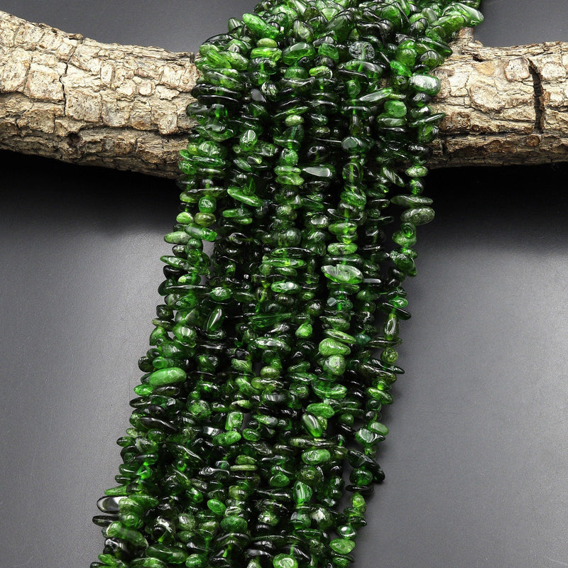 Natural Green Chrome Diopside Freeform Irregular Chip Pebble Nugget Gemstone 15.5" Strand