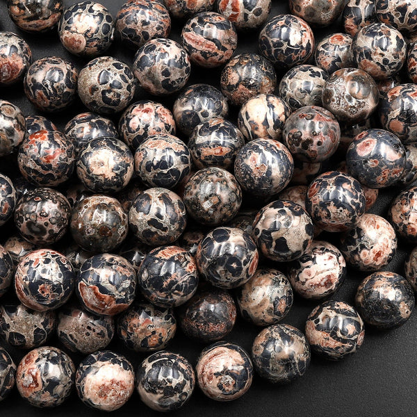 Natural Leopard Skin Jasper 8mm 10mm Smooth Round Beads 15.5" Strand