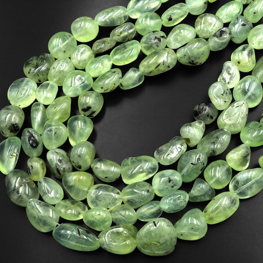 Natural Prehnite Freeform Rounded Nugget Pebble Beads 15.5" Strand