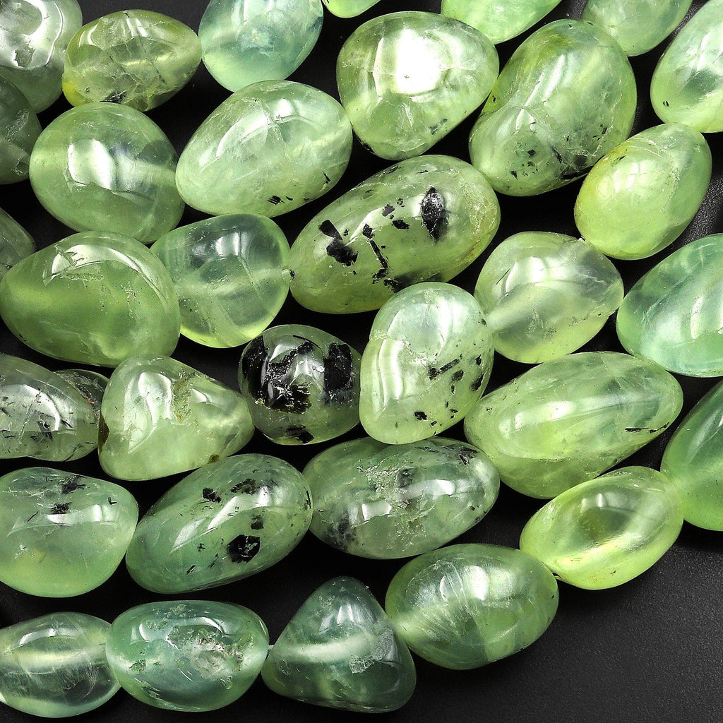 Natural Prehnite Freeform Rounded Nugget Pebble Beads 15.5" Strand
