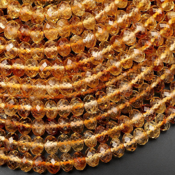 AAA Faceted Natural Golden Yellow Citrine Rondelle Beads 6mm 15.5" Strand