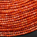 AAA Faceted Fiery Orange Natural Moroccan Orange Red Agate 3mm Cube Beads Gemstone 15.5" Strand