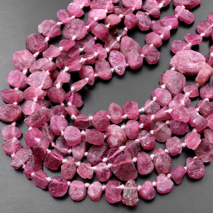 Hand Cut Raw Natural Pink Tourmaline Freeform Teardrop Petal Beads 15.5" Strand