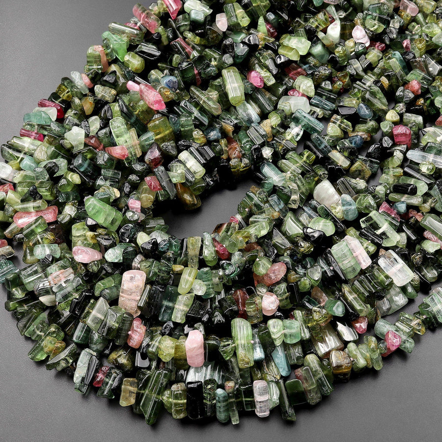 Natural Pink Green Watermelon Tourmaline Center Drilled Thin Tube Beads 15.5" Strand