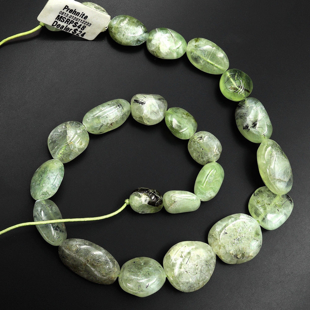 Graduated Natural Prehnite Freeform Rounded Nugget Pebble Beads 15.5" Strand