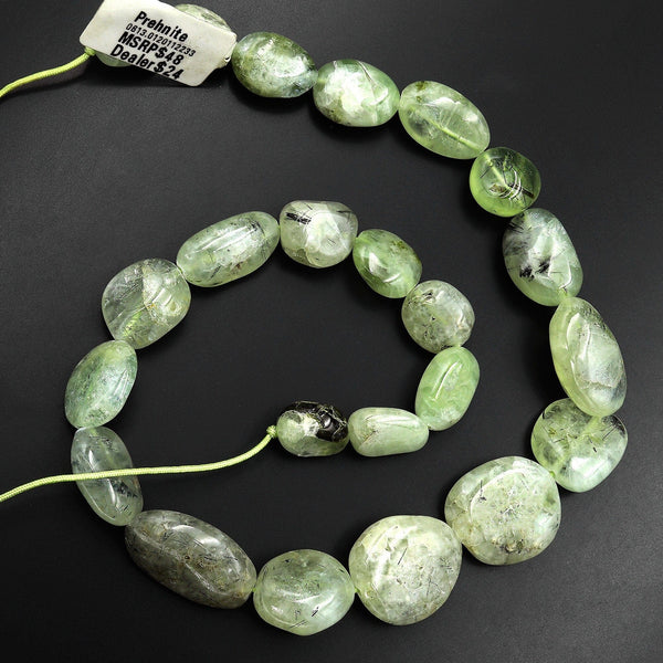 Graduated Natural Prehnite Freeform Rounded Nugget Pebble Beads 15.5" Strand