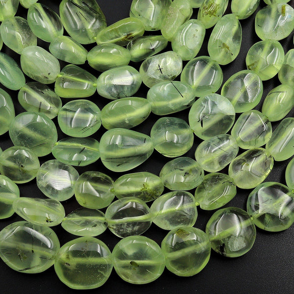AAA Extra Translucent Natural Prehnite Freeform Pebble Nugget Beads 15.5" Strand