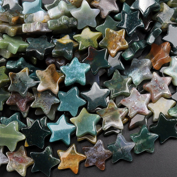 Carved Natural Multicolor Indian Agate Star Beads 10mm Gemstone Choose from 20pcs, 40pcs