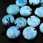 Natural Larimar Circle Coin Pendant Genuine Real Blue Larimar Gemstone Focal Bead