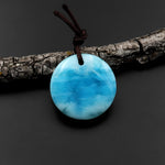 Natural Larimar Circle Coin Pendant Genuine Real Blue Larimar Gemstone Focal Bead