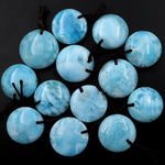 Natural Larimar Circle Coin Pendant Genuine Real Blue Larimar Gemstone Focal Bead