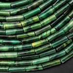 Natural African Green Jade Thin Long Tube Beads 15.5" Strand