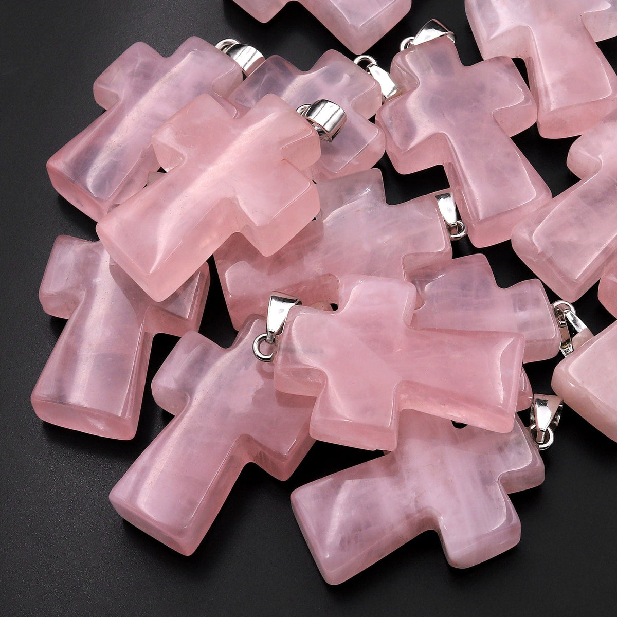 Natural Pink Rose Quartz Cross Pendant Natural Crystal Focal Bead ...