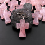 Natural Pink Rose Quartz Cross Pendant Natural Crystal Focal Bead
