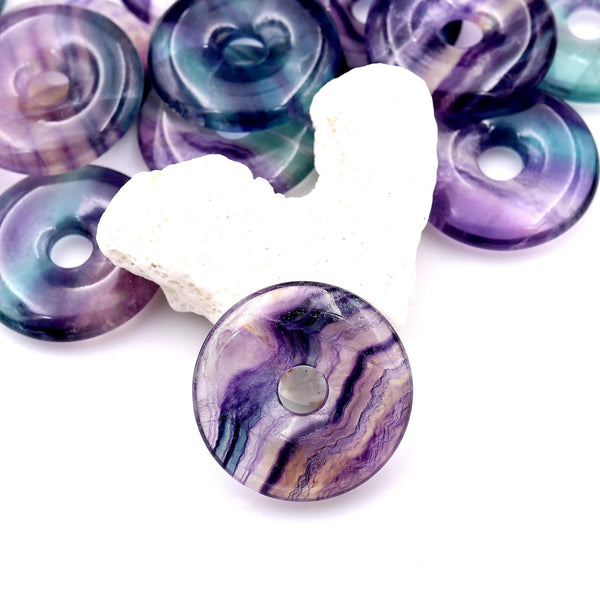 AAA Natural Fluorite Donut Pendant 30mm