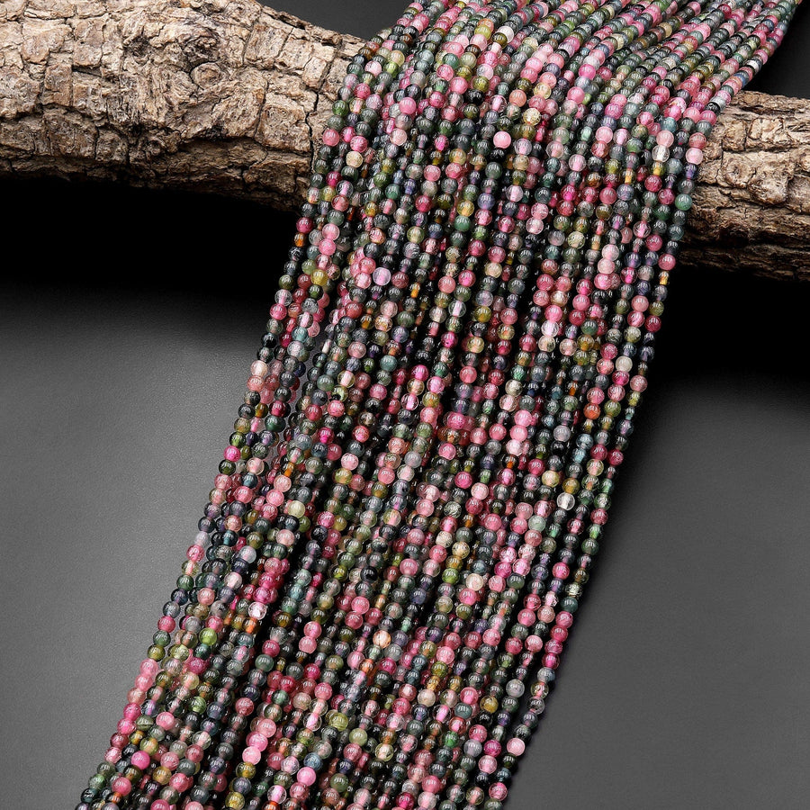 AAA Natural Pink Green Blue Tourmaline 3mm Smooth Round Beads 15.5" Strand