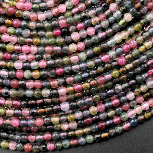 AAA Natural Pink Green Blue Tourmaline 3mm Smooth Round Beads 15.5" Strand