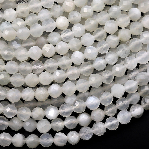 AAA Faceted Natural Silvery White Moonstone 3mm 4mm 5mm Round Beads 15.5" Strand