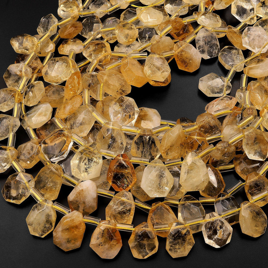 Faceted Natural Golden Citrine Teardrop Briolette Beads Side Drilled Gemstone 15.5" Strand