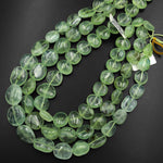 AAA Extra Translucent Natural Prehnite Freeform Rounded Oval Beads 15.5" Strand