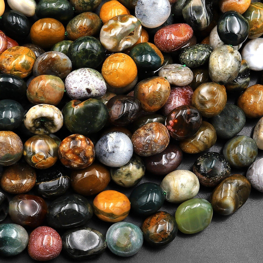 Natural Ocean Jasper Freeform Pebble Nugget Beads 15.5" Strand
