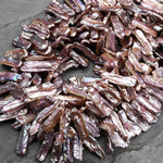 AAA Long Natural Freshwater Mauve Purple Pink Biwa Stick Pearl 15.5" Strand