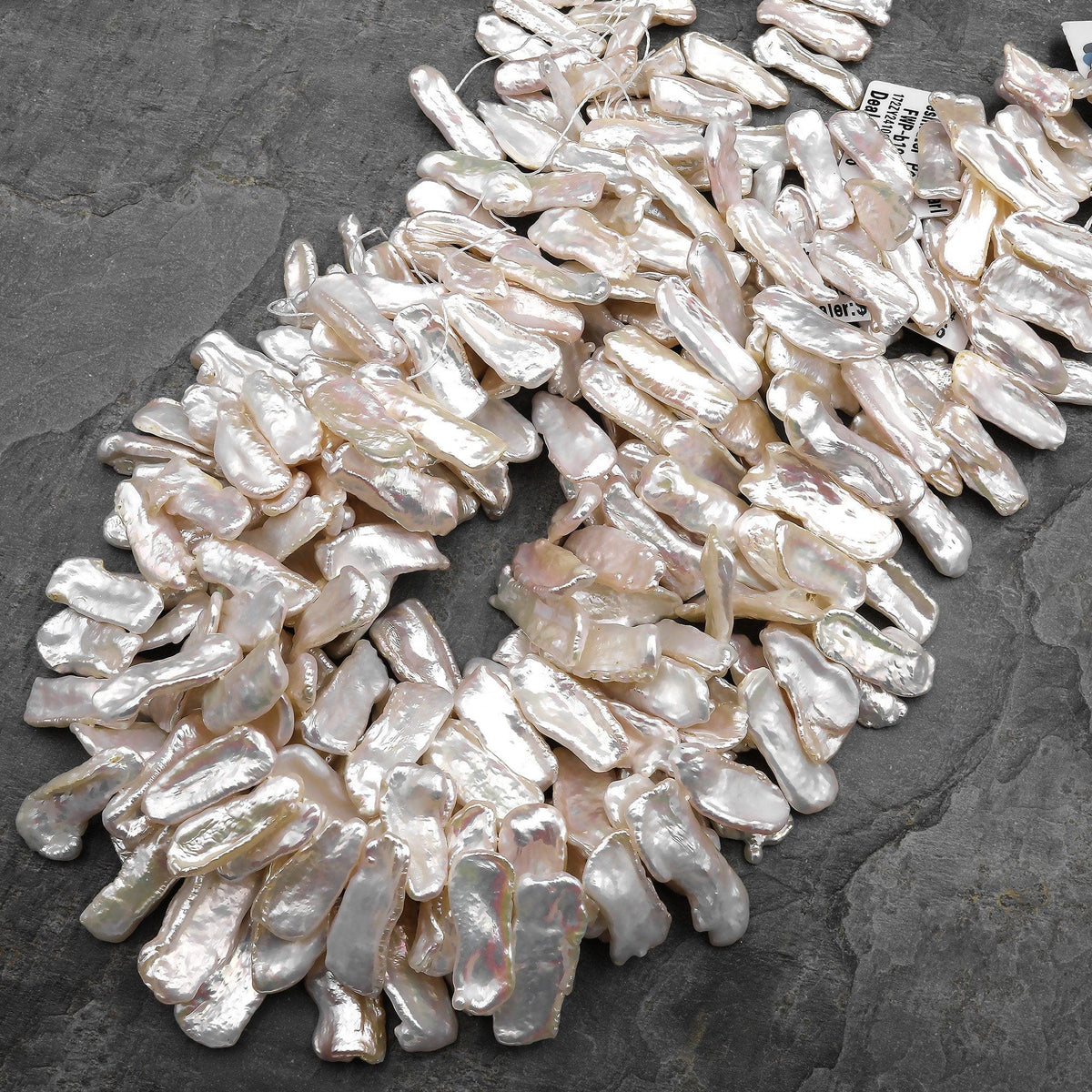 AAA Natural White Biwa Pearl Jewelry Set - Long Necklace (18'') & Bracelet (7.5'') Silver Plated PN149