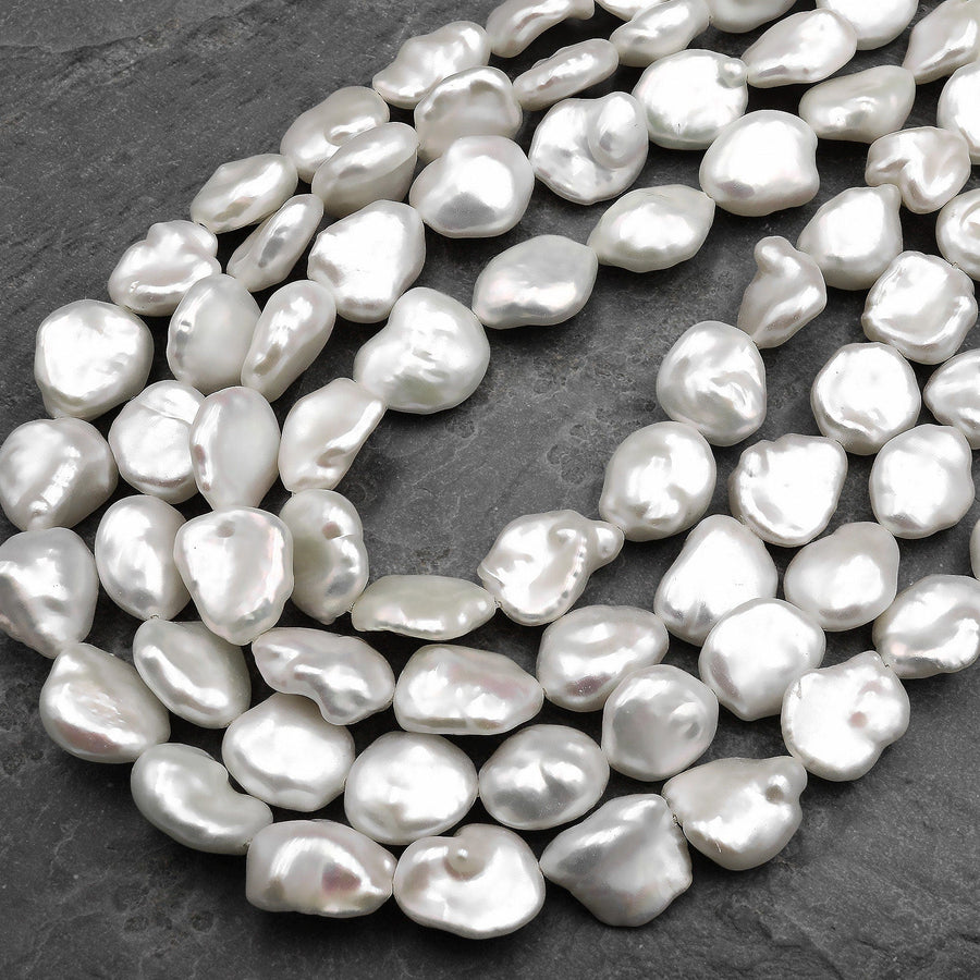 White Keishi Petal Pearl Genuine Natural Freshwater Pearl 15.5" Strand