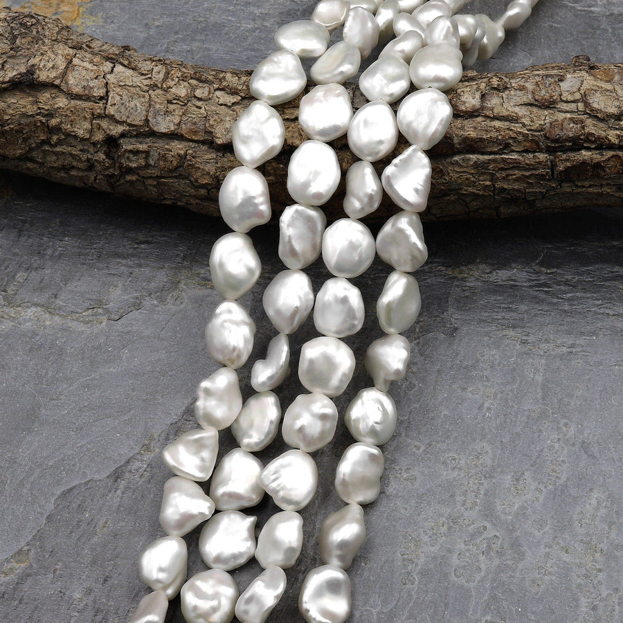 White Keishi Petal Pearl Genuine Natural Freshwater Pearl 15.5" Strand