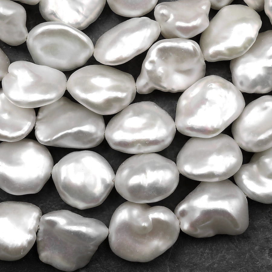 White Keishi Petal Pearl Genuine Natural Freshwater Pearl 15.5" Strand