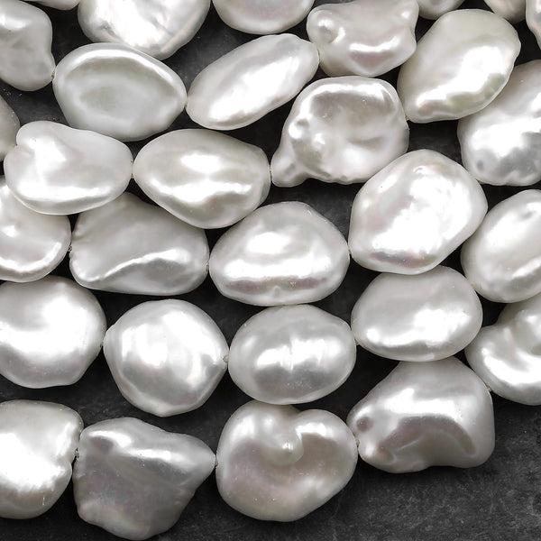 White Keishi Petal Pearl Genuine Natural Freshwater Pearl 15.5" Strand