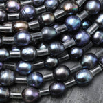 Large Hole Pearls Beads Black Peacock Genuine Freshwater Pearl 12mm Potato Oval Big 4mm Drill Size 8" Strand