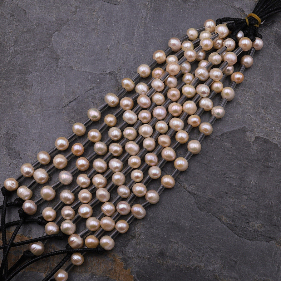 Large Hole Pearls Beads Genuine Peach Freshwater Pearl 10mm Off Round 7.5" Strand