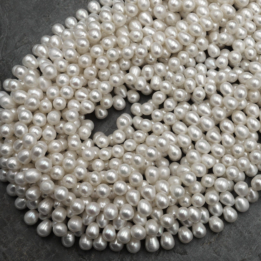 Genuine White Freshwater Potato Oval Pearl Top Side Drilled 7mm 8mm 15.5" Strand