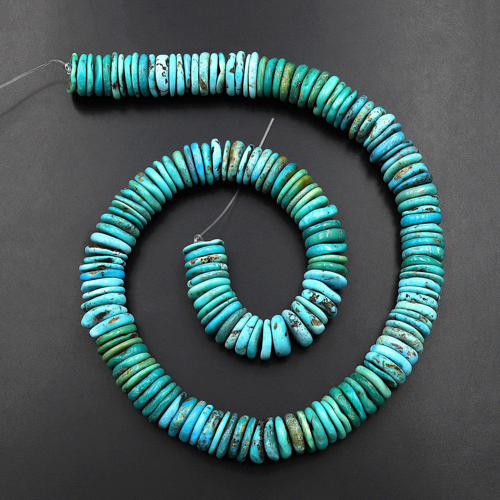 Genuine Natural Turquoise Heishi Beads Rondelle Ombre Green Blue 15.5" Strand