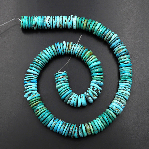 Genuine Natural Turquoise Heishi Beads Rondelle Ombre Green Blue 15.5" Strand