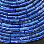 Natural Denim Blue Lapis Thin Long Tube Beads 15.5" Strand