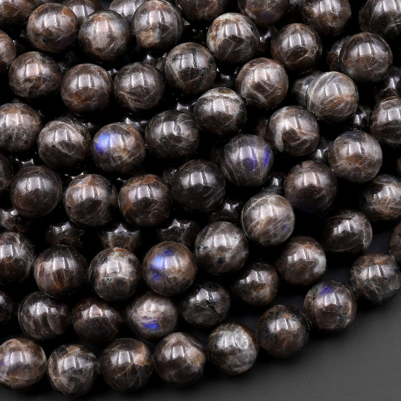 Natural Dark Chocolate Labradorite 6mm 8mm 10mm Round Beads 15.5" Strand