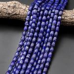 Natural Blue Lapis Drum Barrel Beads 10mm 12mm 14mmmm With Pyrite Calcite Matrix 15.5" Strand