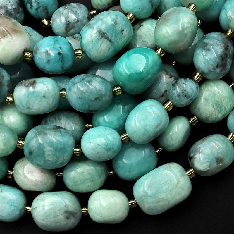 Natural Amazonite Smoky Quartz Freeform Pebble Nugget Beads Gemstone 15.5" Strand