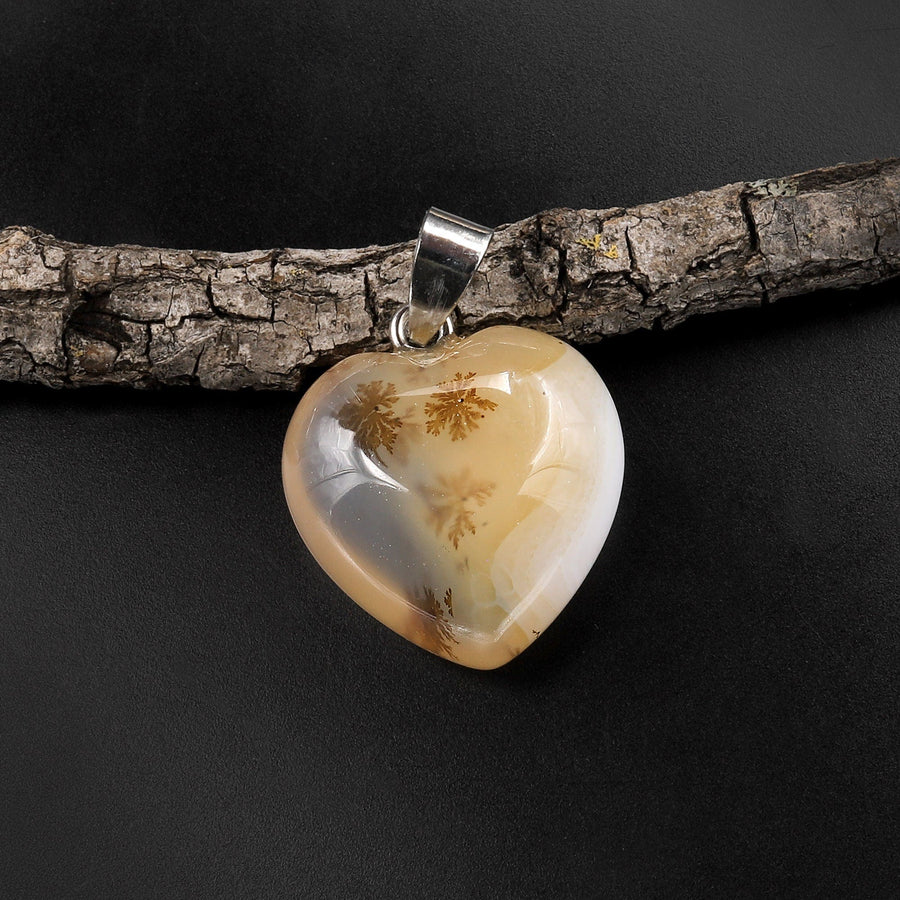 Natural Montana Agate Puffy Heart Pendant Natural Crystal Focal Bead