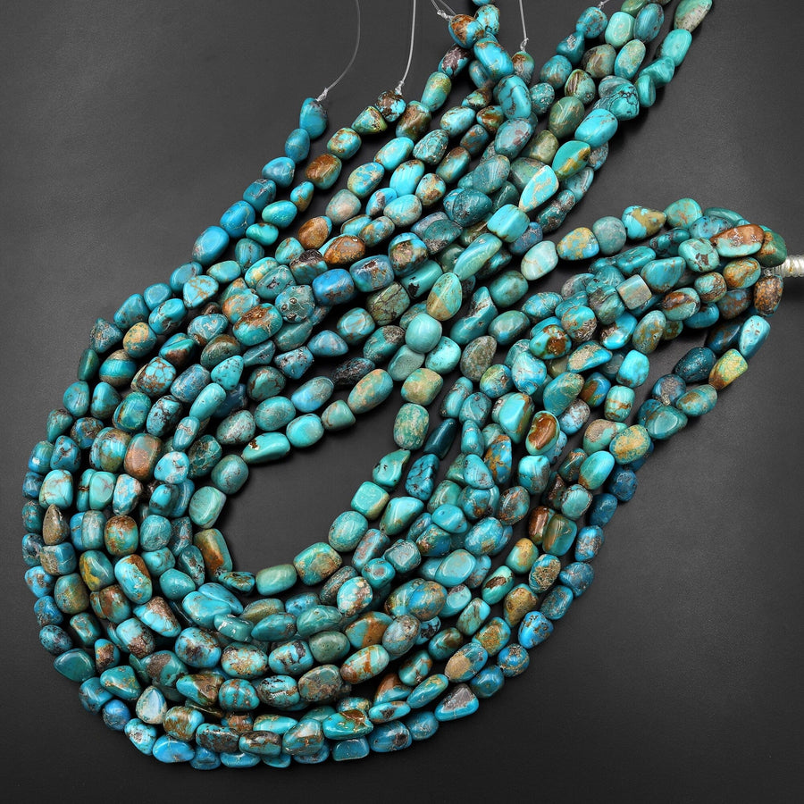 Genuine Natural Turquoise Freeform Pebble Blue Green Golden Brown Beads Nuggets 15.5" Strand