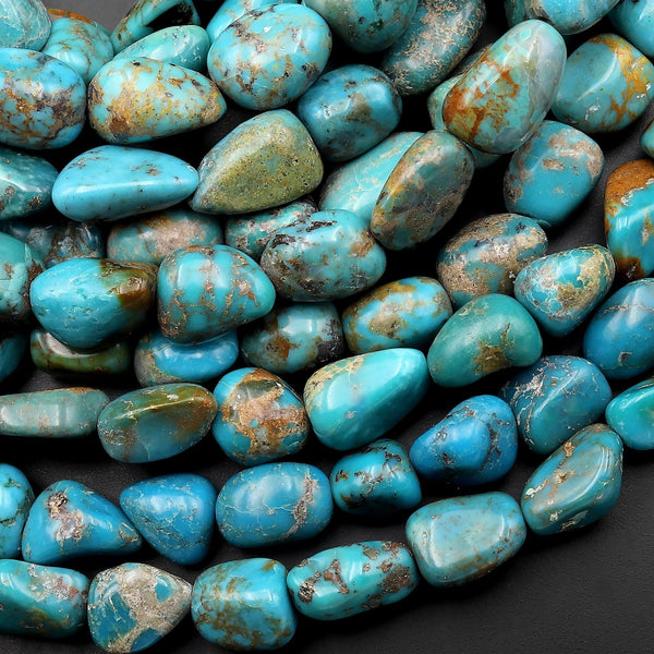 Genuine Natural Turquoise Freeform Pebble Blue Green Golden Brown Beads Nuggets 15.5" Strand