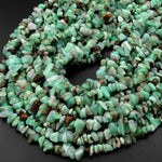 Natural Green Brown Chrysoprase Beads Freeform Pebble Chip Nuggets 15.5" Strand