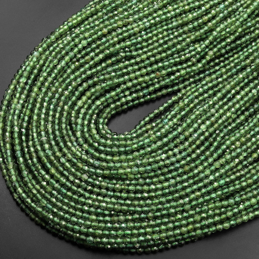 AAA Faceted Natural Green Apatite 3mm Round Beads 15.5" Strand